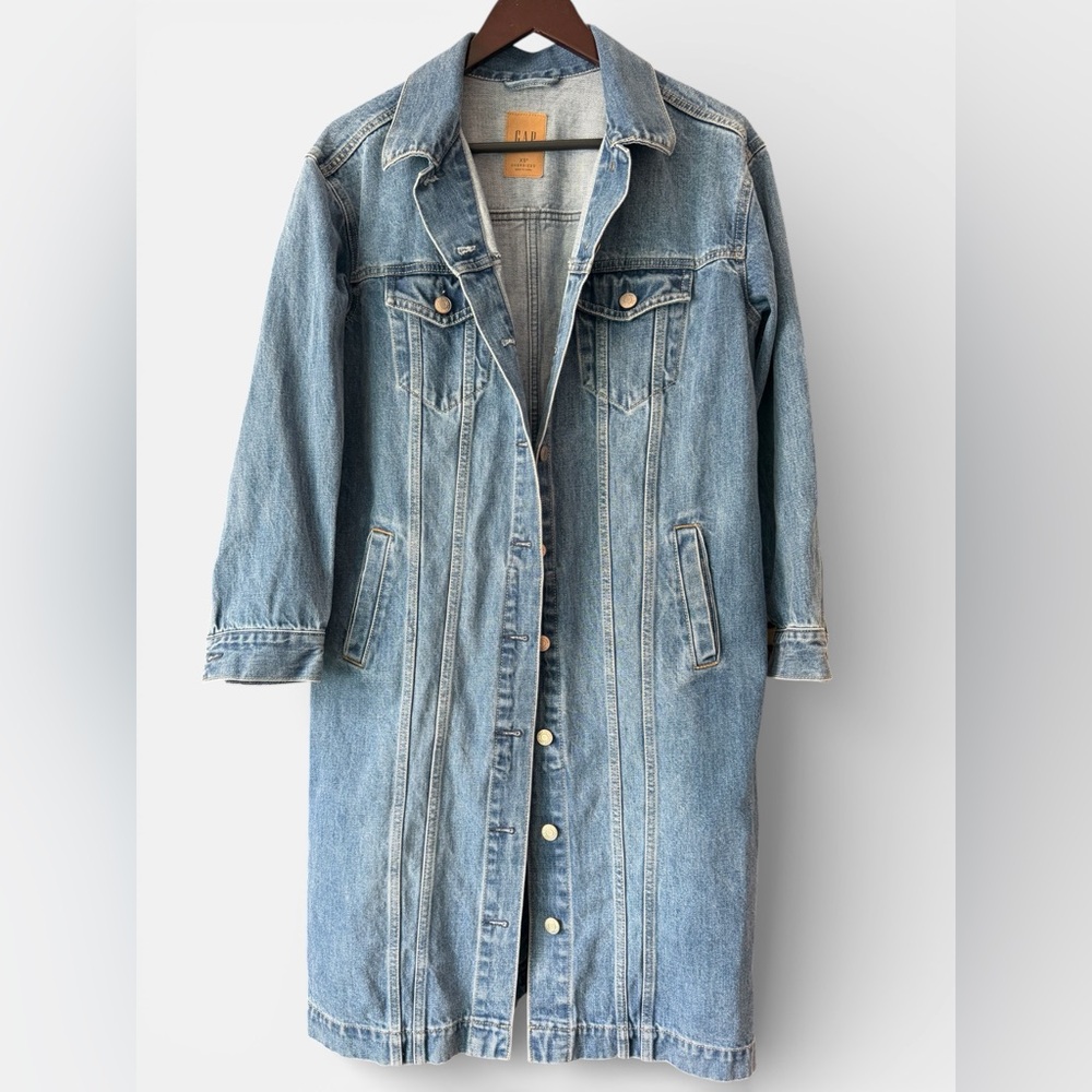 GAP Classic Light Blue Denim Overzied Trench Coat XSP